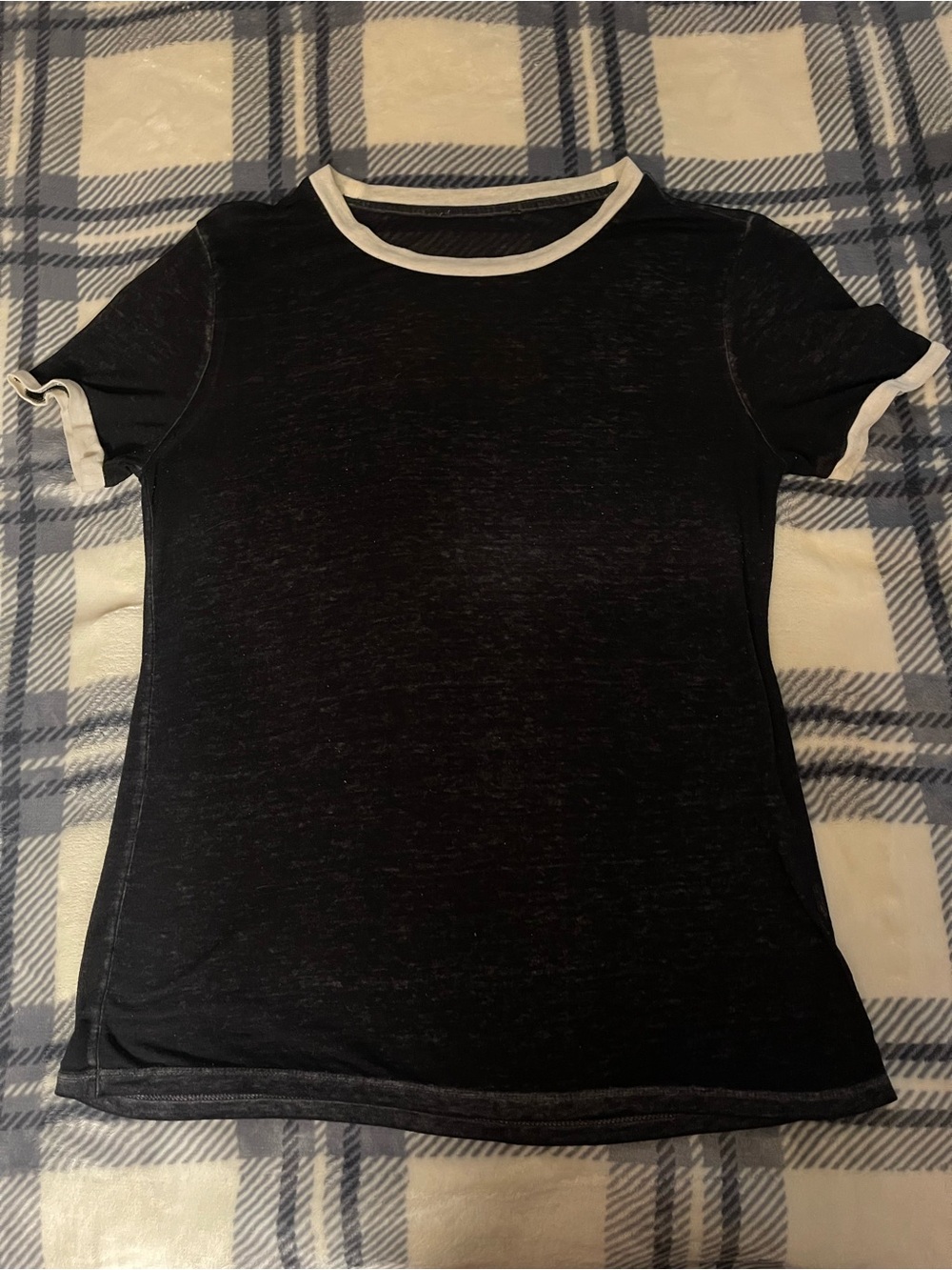 Classic Black Ringer Tee with White Trim - Women's Top